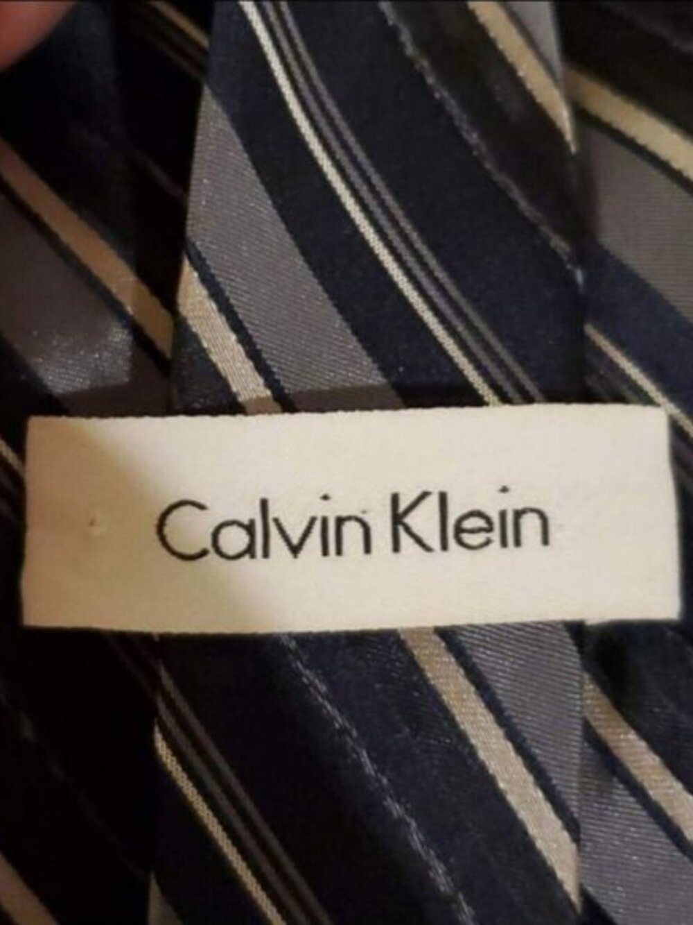 VTG Calvin Klein Necktie Gray Blue Black Diagonal Striped Mens Designer Tie